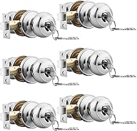 Vista 13 de Probrico (Paquete de 6) Perillas de puerta de entrada redondas de níquel satinado con llave, manijas de puerta interior/exterior para dormitorio