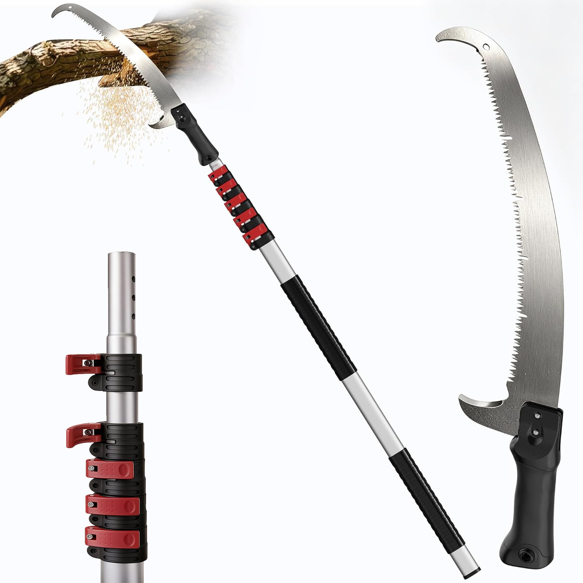 26FT Reach Heavy-Duty Pole Saws for Tree Trimming with 5-20FT Bold Oval Telescoping Extension Pole, Manual Pruning Pole Saw with 19" 3X Detachable Saw for Forestry, Yard, Garden, Patios