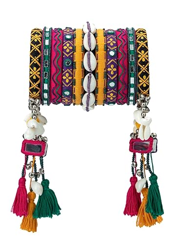 Keya vibrant coloured handmade mirror hanging shell Navratri bangles set For Women & girls (11 Bangles)