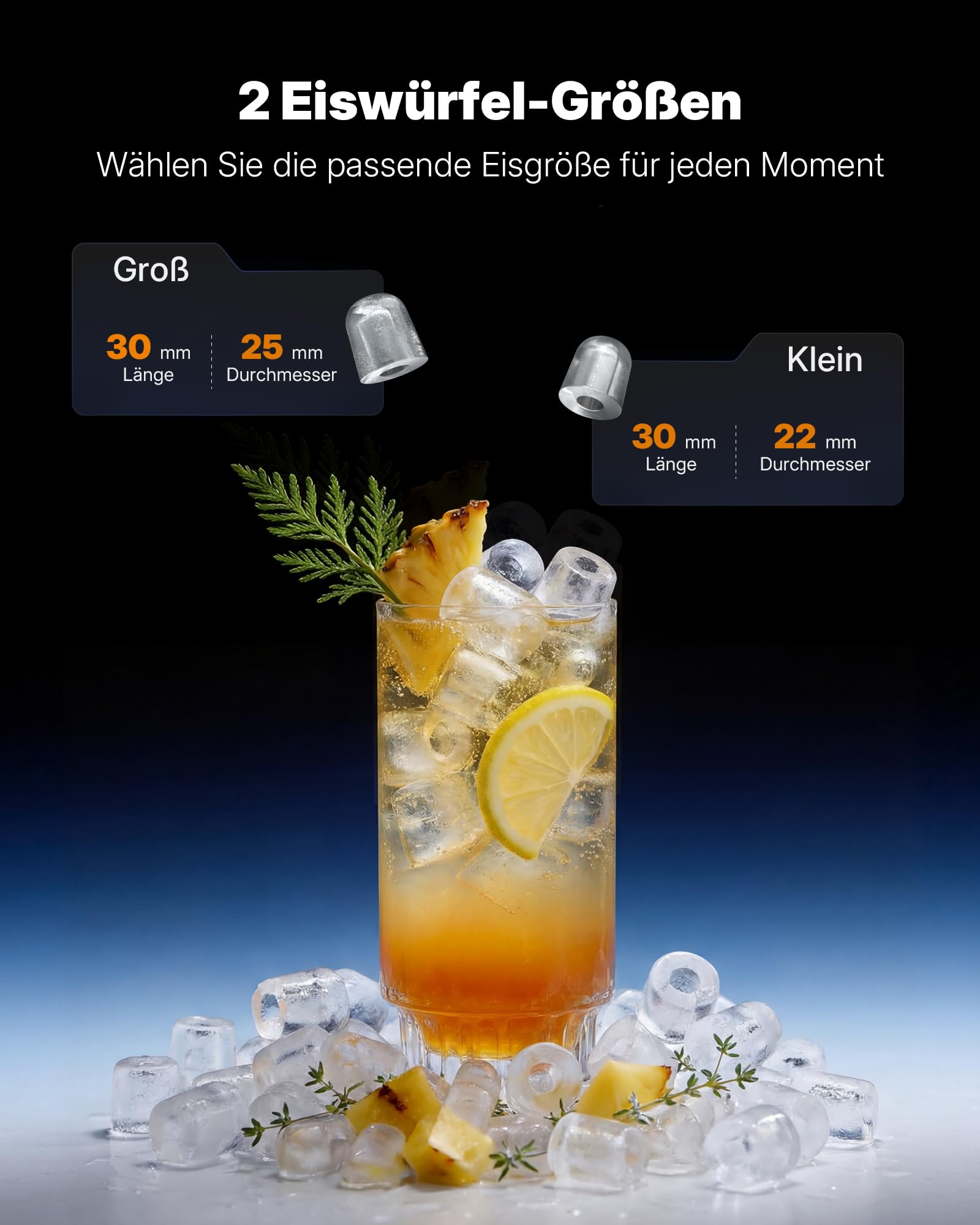 Upstreman Eiswürfelmaschine mit LED, 9 Eiswürfel in 6-8 Min, Eiswürfelmaschine Klein 2 Eisgrößen, Digitale Touch-Display, Automatische Reinigung, Ice Maker für Zuhause,Küche,Büro, BI10