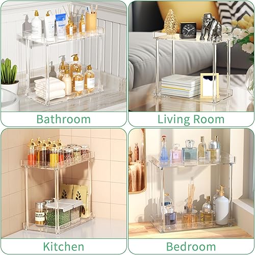 Miniatura 7 de NPPLUS Organizador de encimera de baño acrílico, bandeja de 2 niveles, organizador de mostrador de tocador, soporte de almacenamiento para el hogar