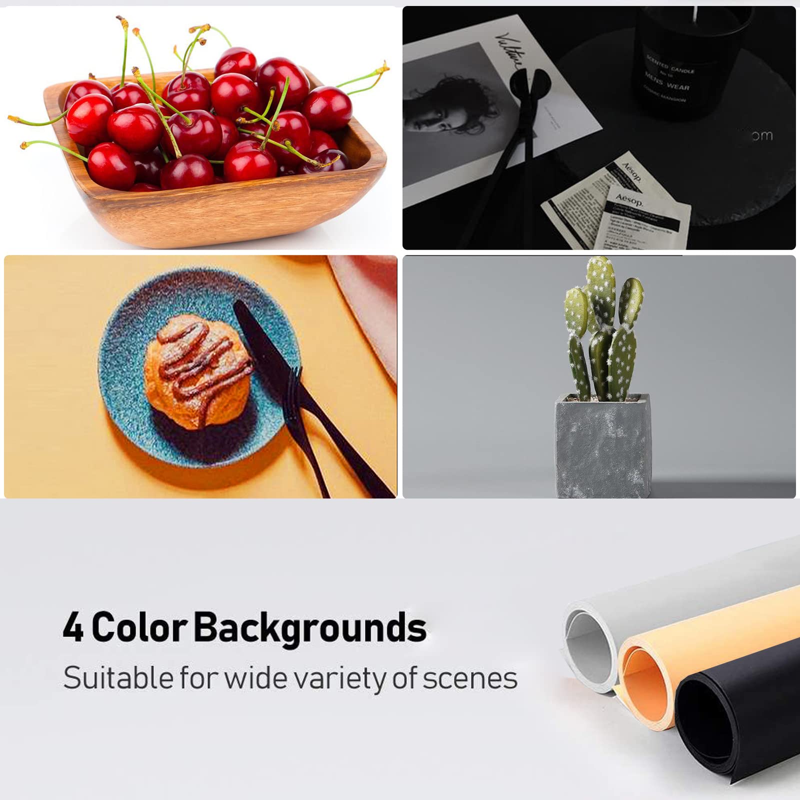 Tavolo da Tiro Fotografico con 3 Fondali in PVC, 60 x 130 cm Still Life Shooting Background Stand, Pieghevole e Portatile per e-commerce Prodotto Foto e Visualizzazione del Prodotto