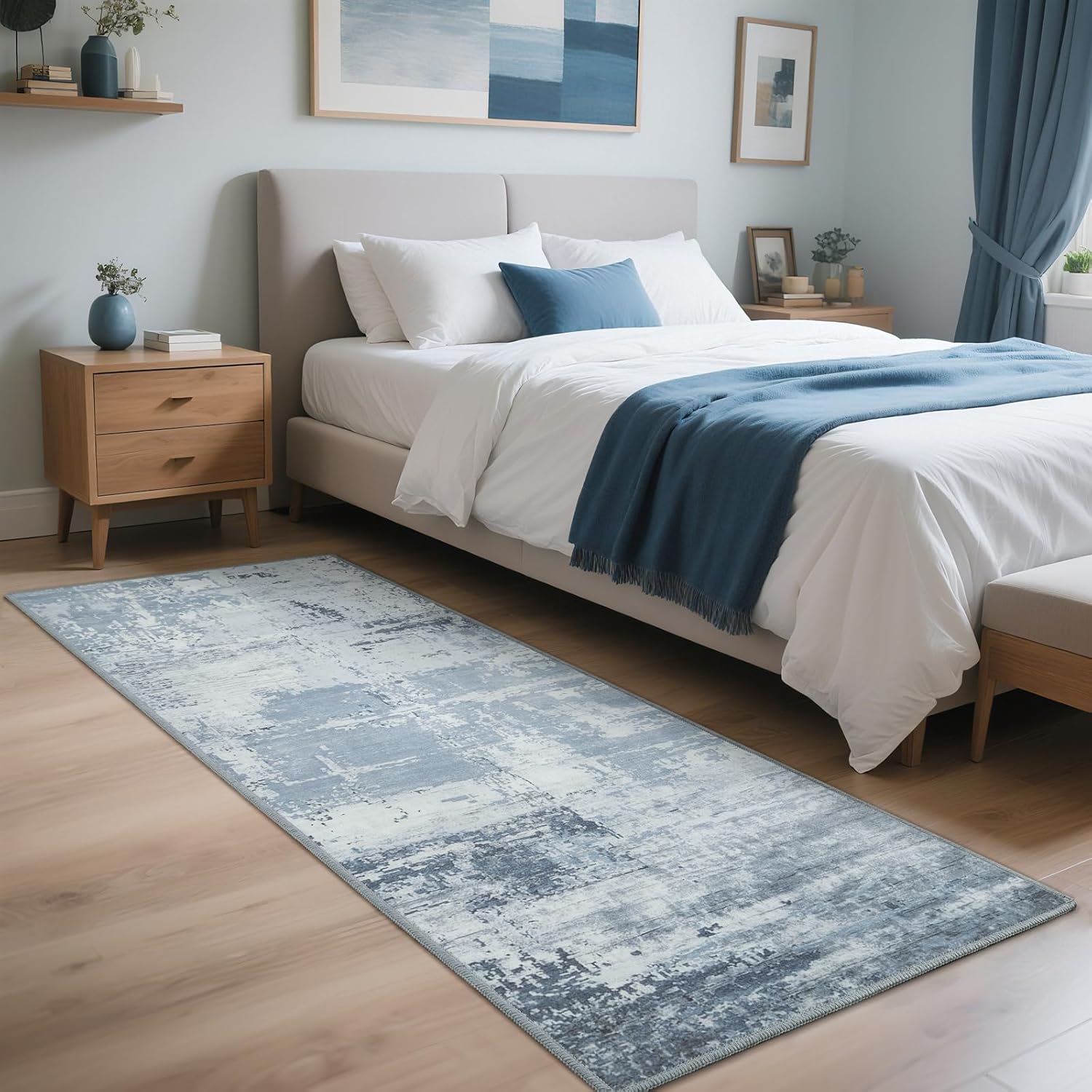 HOMORE 2x6 Runner Rug for Kitchen Hallways Runners Rugs,Blue Area Rug Non Slip Washable Rugs for Entrway Soft Abstract Carpet for Entrance Bedroom Living Room Bathroom Dorm