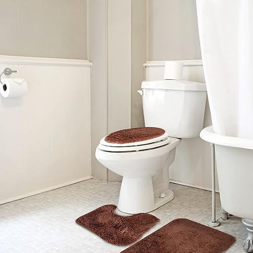 Miniatura 4 de Juego de 3 alfombras de baño de 3 piezas, súper suaves y antideslizantes, juego de alfombras de baño de felpa absorbente de agua para decoración de