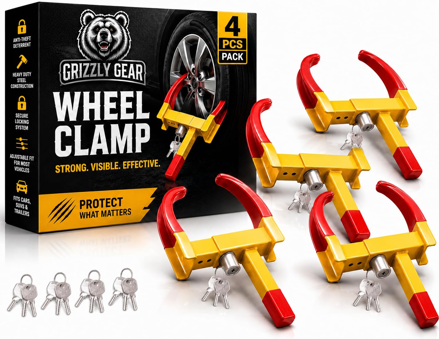 4X Heavy Duty Wheel Clamp Lock Caravan Trailer Car Van Anti Theft Security (4 PCS)
