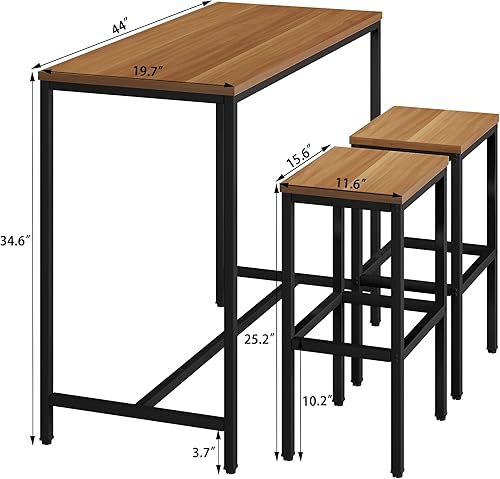 Miniatura 6 de Aklaus Juego de mesa de bar y sillas de 44 pulgadas, juego de mesa de bar con 2 taburetes, juego de mesa de desayuno de cocina de 3 piezas para sala