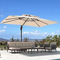 Deconk 10x13 Cantilever Patio Umbrella with LED Lights, 360° Rotation, Tilt Adjustable Heavy Duty Rectangle Offset Umbrella, Beige