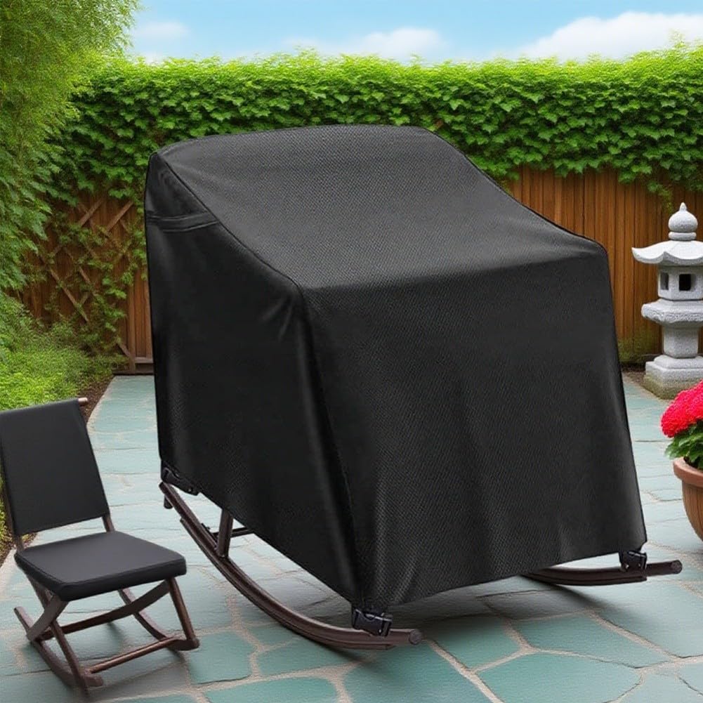 DystopiaWorld Patio Rocking Chair Cover, 420d Waterproof Oxford Fabric Veranda Reclining Garden Chair Cover, With Shields, For Outdoor Furniture, 70 * 97 * 99cm(black)