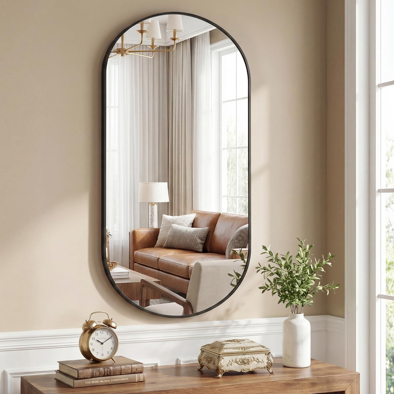 Sweetcrispy 24" x 48" Oval Bathroom Mirror, Wall Mirrors with Metal Frame
