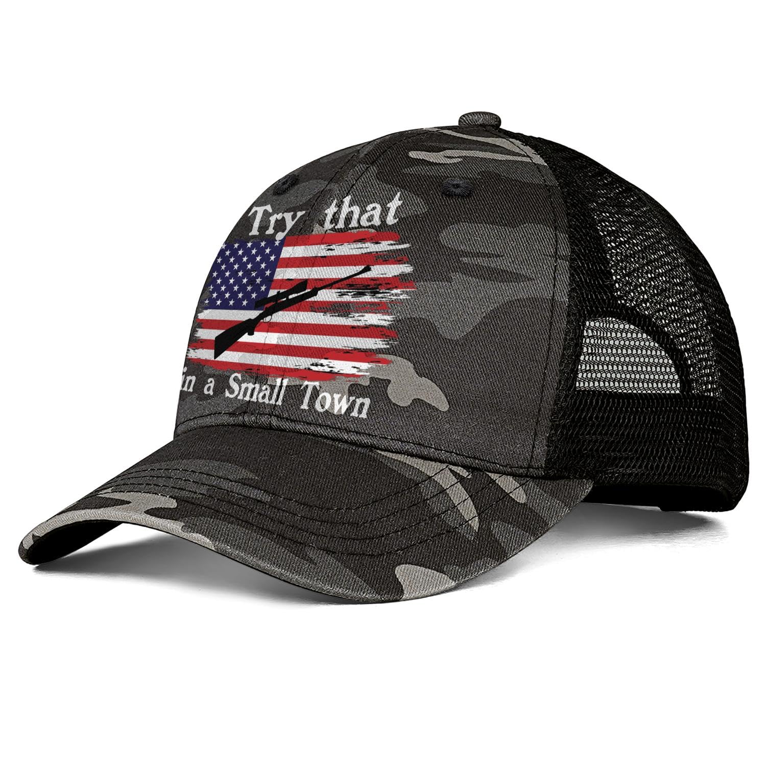 Try That in a Small Town Hat Try That in a Small Town Cap Grey-Camouflage Baseball Cap Trucker Hat Small Town