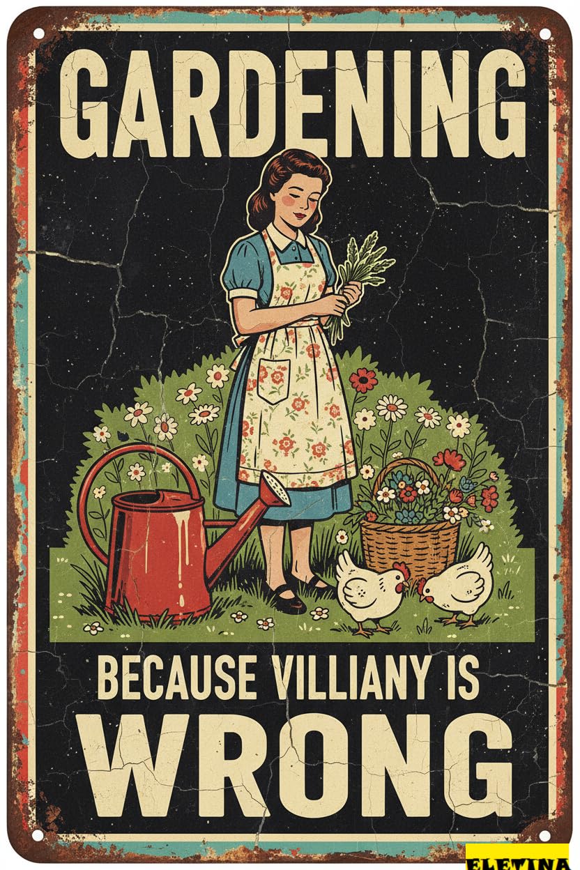 Gardening Because Murder Is Wrong Tin Sign, 8x12 Inch