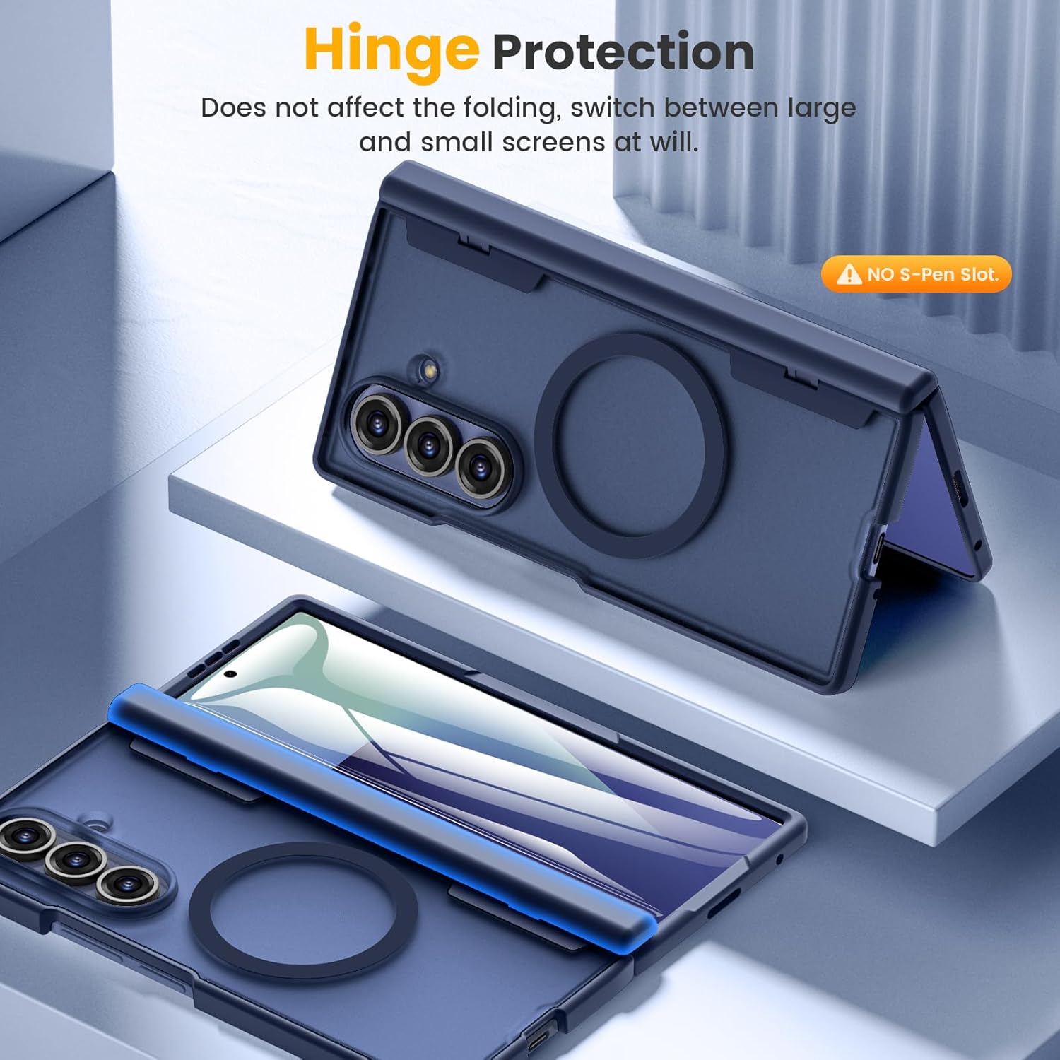 for Samsung Galaxy Z Fold 7 Case [Compatible with MagSafe] [Hinge Protection] [Built-in HD Screen Protector] Translucent Hard Shockproof Magnet Phone Cover for Zfold 7 - Blue