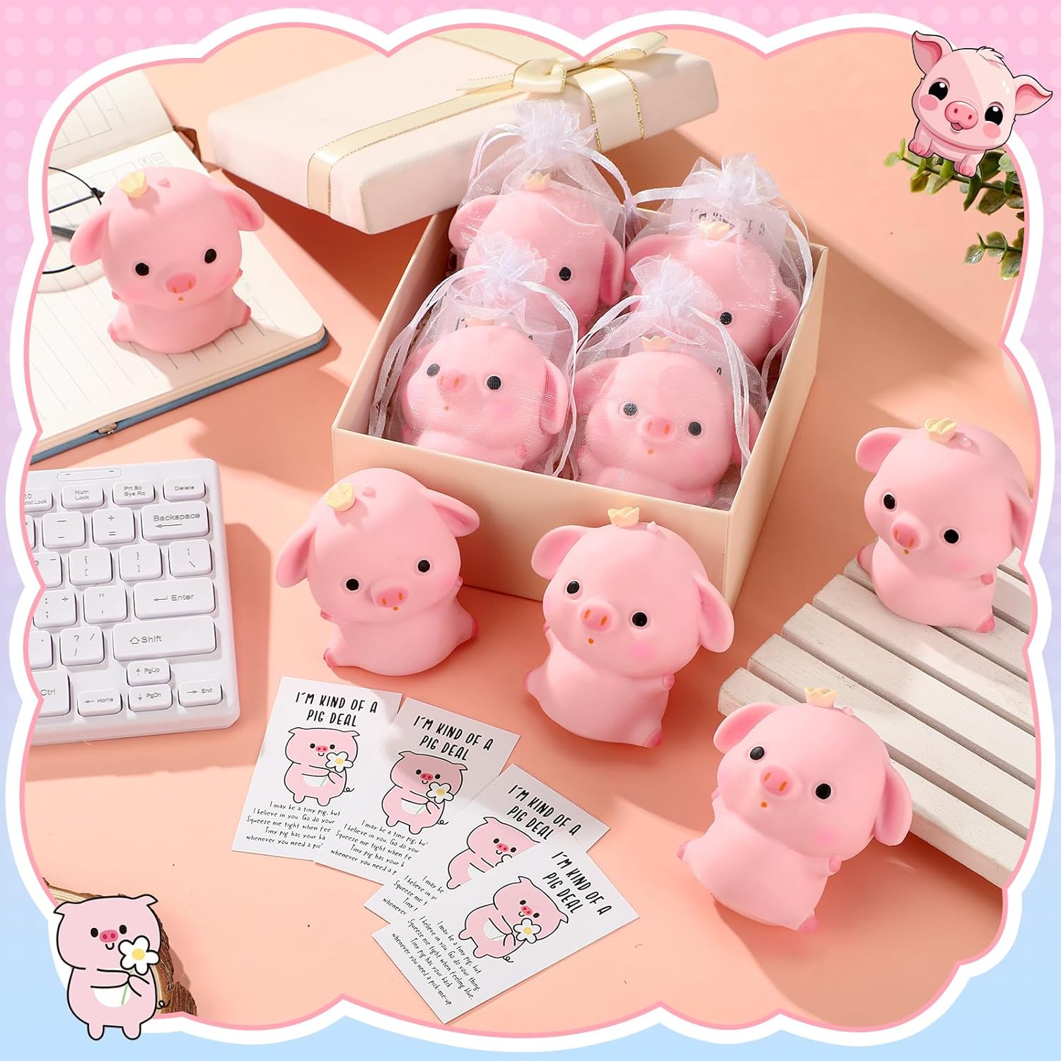Hollowfly 10 Set Funny Pig Stress Balls Bulk Relief Squeeze Balls Inspirational Stress Reliever Employee Appreciation Gifts for Adult Coworkers Staff Volunteer