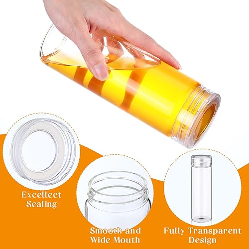 Miniatura 4 de Uiifan 8 botellas de agua de vidrio de boca ancha con tapas, botellas de jugo reutilizables, recipientes de vidrio a prueba de fugas para líquidos,
