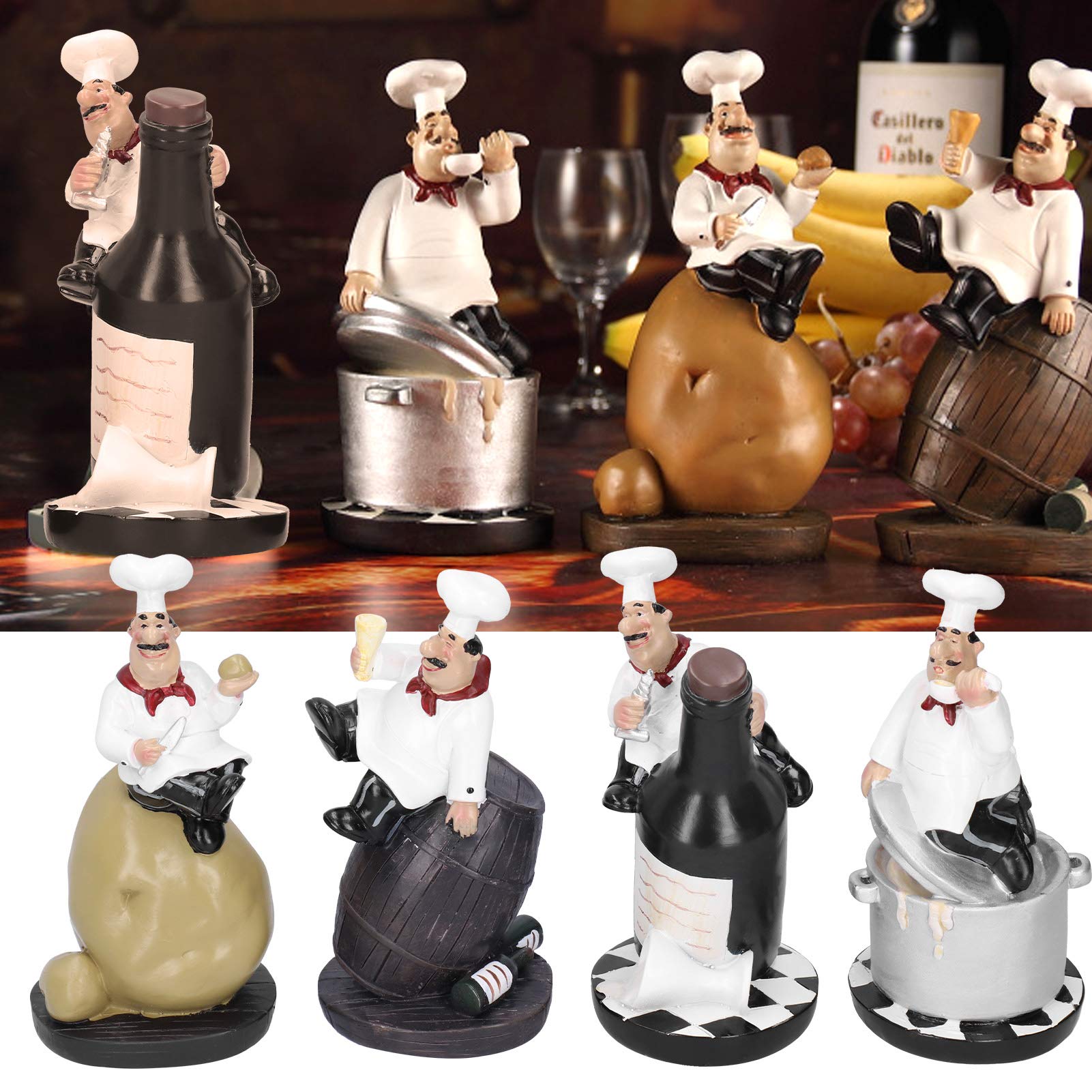 Modelo Estatua de Chef, Juego de Figuras Decoración de Cocina con Patatas Adornos de Resina Coleccionable Decoración del hogar para mamá Mujer Abuela Amigas Madre