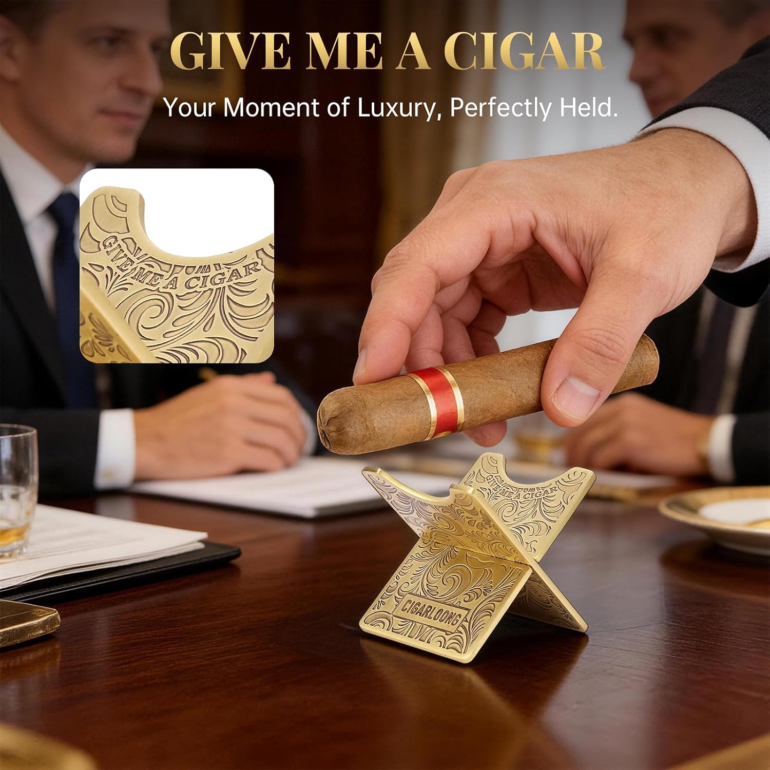 Stainless Steel Detachable Cigar Holder - Portable Cigar Stand with Artisan Gift Box Packaging, Luxury Men's Gift (gold)