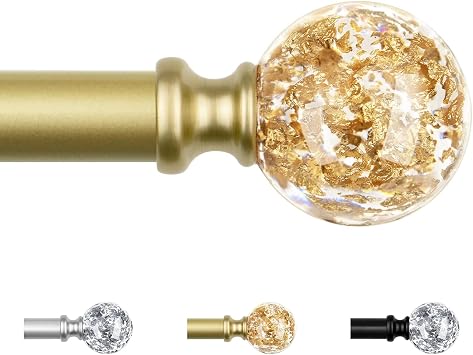 KAMANINA Curtain Poles 80 to 148 cm, Gold Curtain Poles for Eyelet Curtains, Adjustable Decorative Window Curtain Pole with Round Translucent Finials