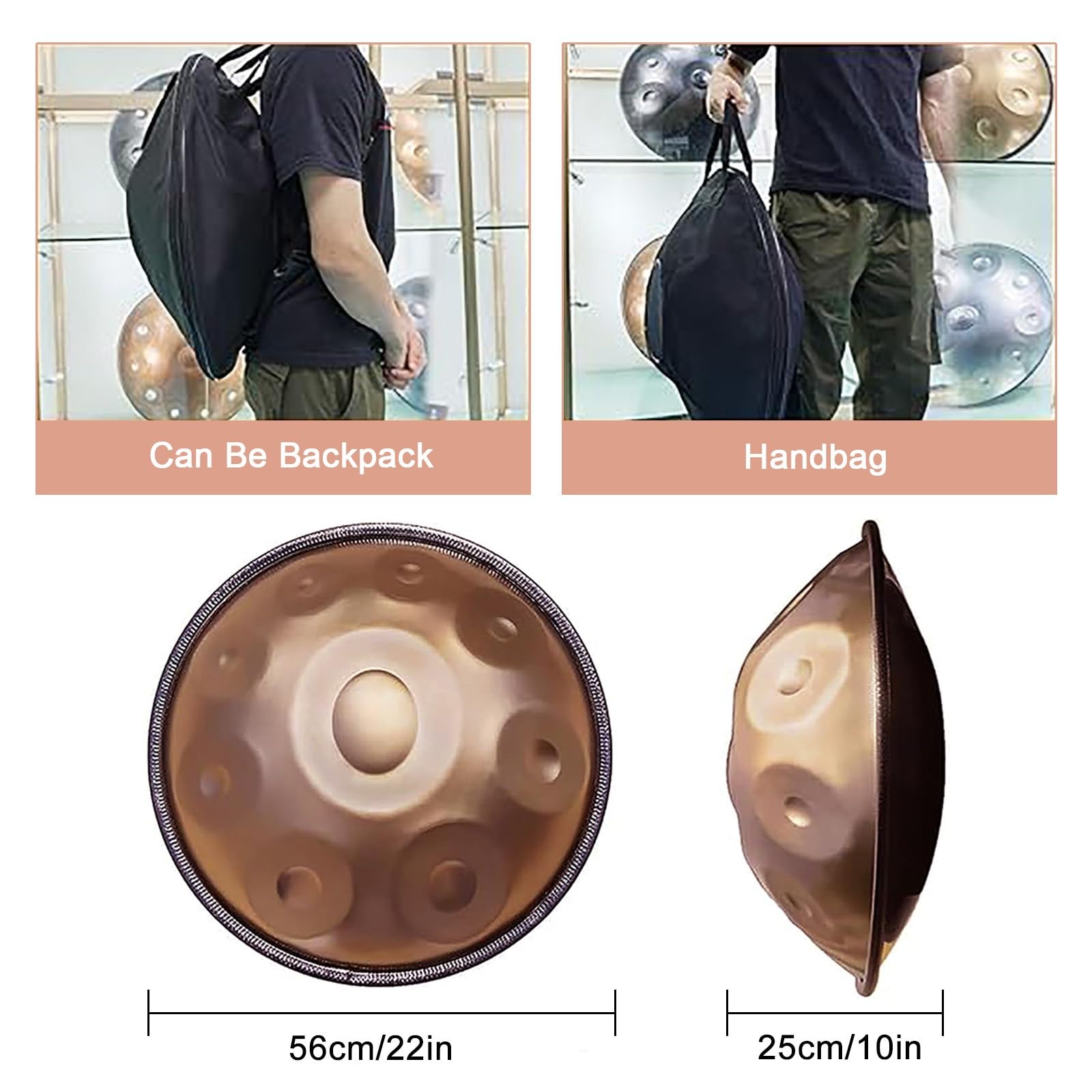 Handpan zestaw perkusyjny 56 cm, 440 Hz, 9/10/12 nut D moll stalowy bęben do medytacji, jogi, z miękką torbą młotkami i stojakiem