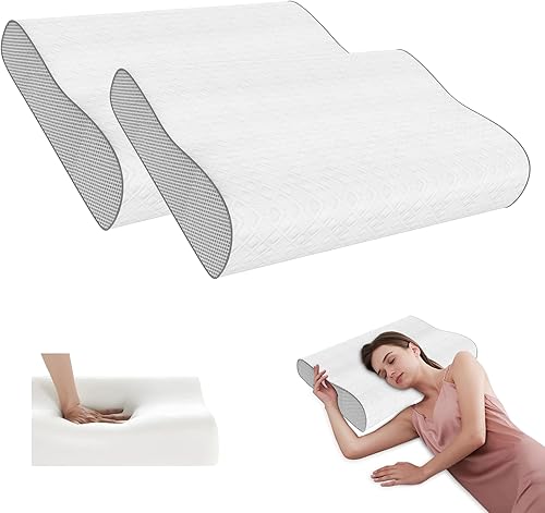 Miniatura 1 de Almohada de espuma viscoelástica, almohada cervical para aliviar el dolor de cuello, almohada ergonómica y ajustable para dormir de lado, espalda y