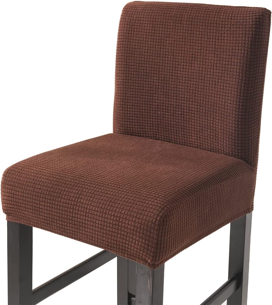 Stool Chair Covers Stretch Kitchen Dining Chair Covers Low Back Chair Covers with Backrest(Marron Oscuro,4 piezas)