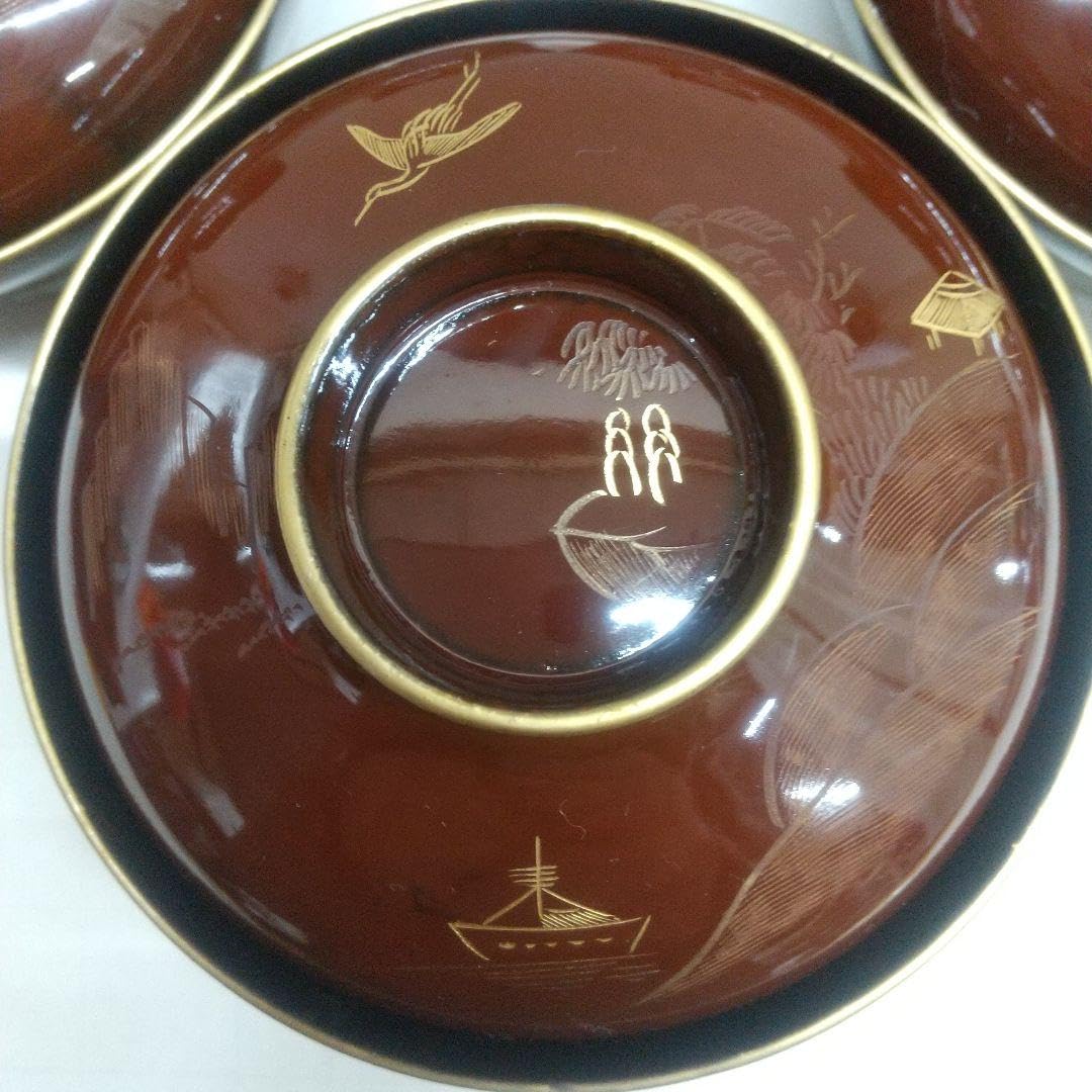 Amazon.co.jp: 川連漆器 沈金蒔絵吸い物椀 うるみ塗内黒 5客 : ホーム 