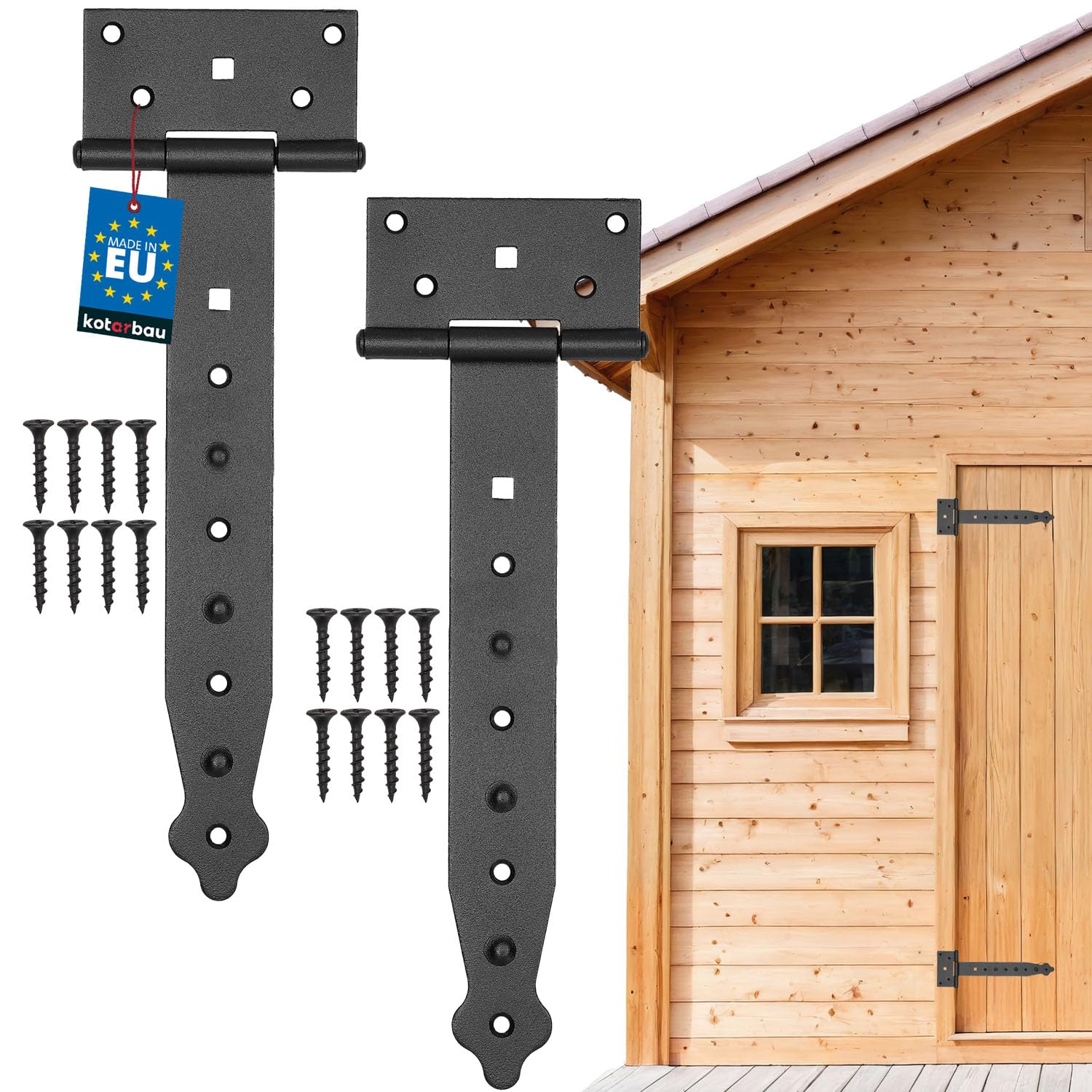 KOTARBAU® 2 Stück Kreuzgehänge Schwarz 250 mm Ladenband Scharnier Schwarz Band Türscharnier Aussen Tor Scharniere Torbänder Torscharnier Baubeschlag Gartentorband Pulverbeschichtet