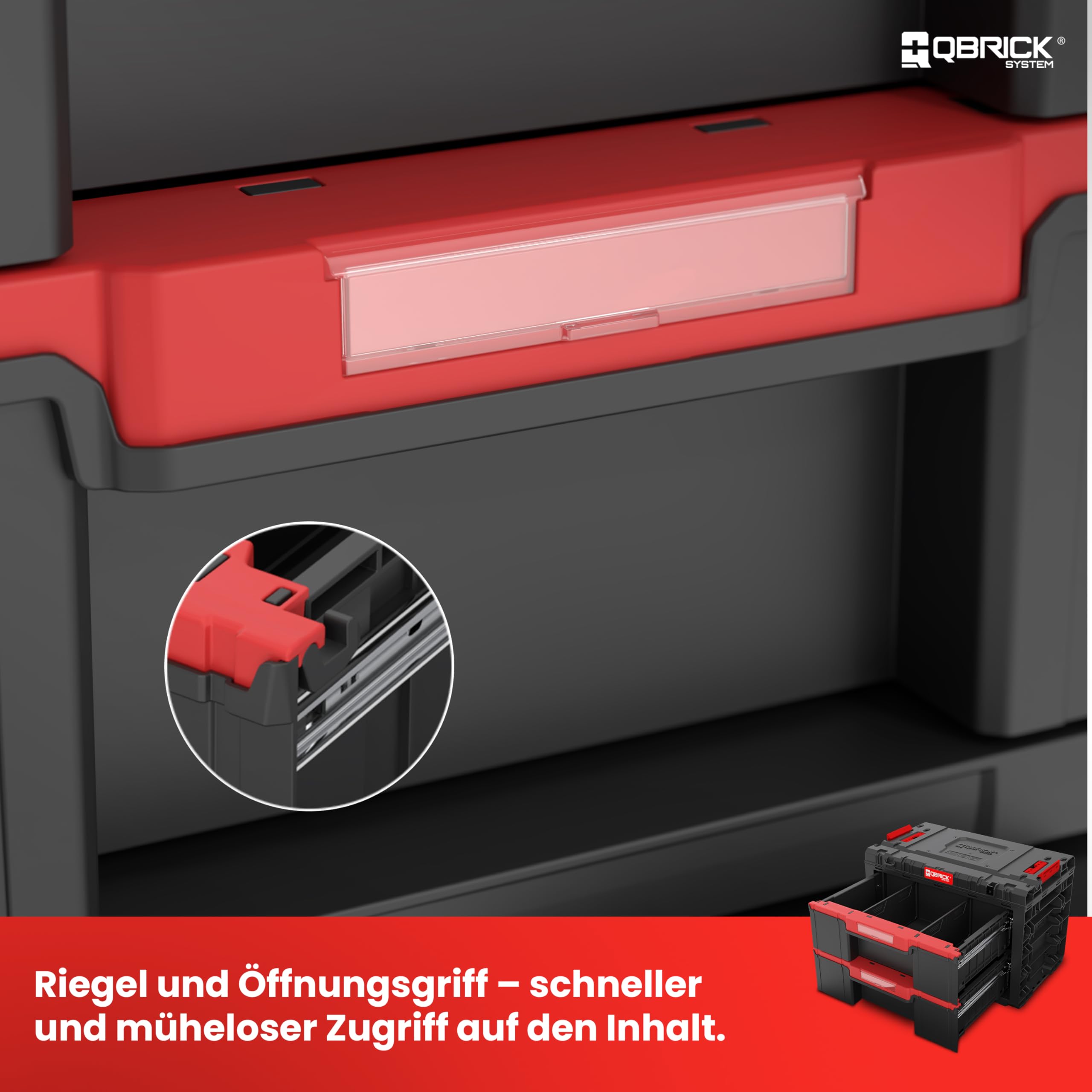 Qbrick System Skrzynka narzędziowa pusta – 2 szuflady – skrzynka na narzędzia – mobilny adapter na kółkach – 542 x 335 x 369 mm – czarna