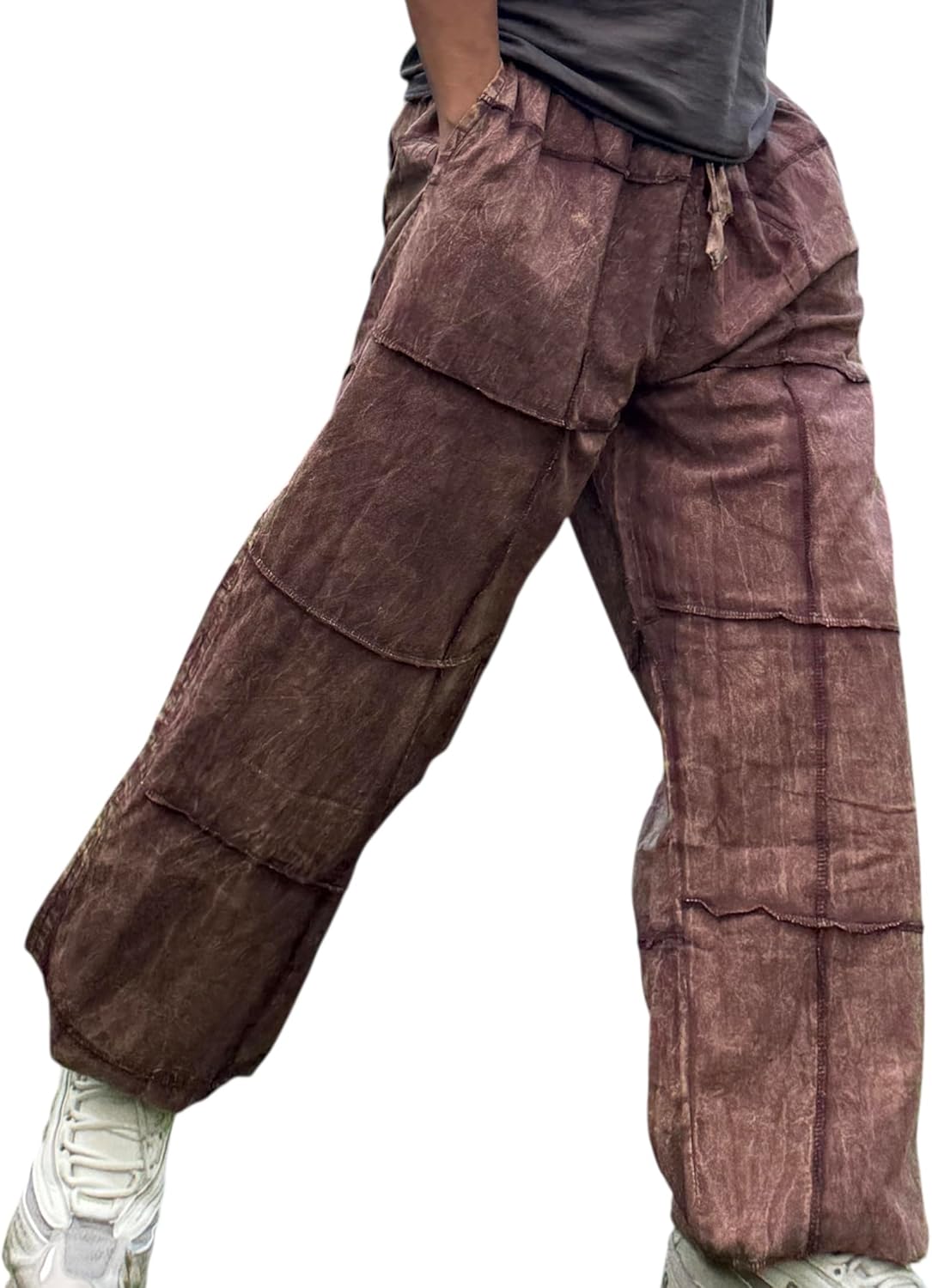 Unisex Patchwork Yoga Pants – Baggy Boho Trousers with Stonewashed Cotton, Handmade in Nepal