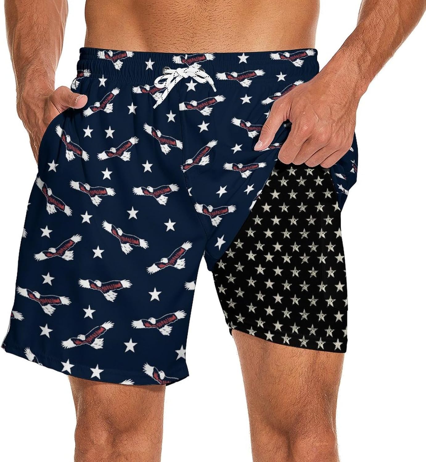 Men's Swim Trunks with Compression Liner Quick Dry Swim Shorts 7" Inseam Beach Shorts for Men