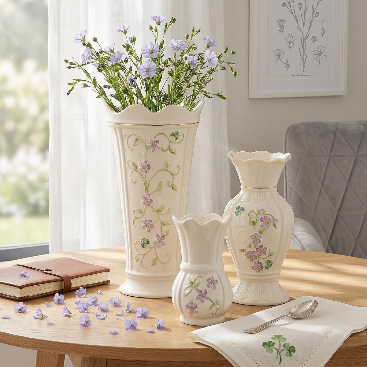 【美品】Belleek／ベリーク Fine Parian China 花瓶 Amazon.com: Belleek Classic Irish Flax Vase | Fine Parian China