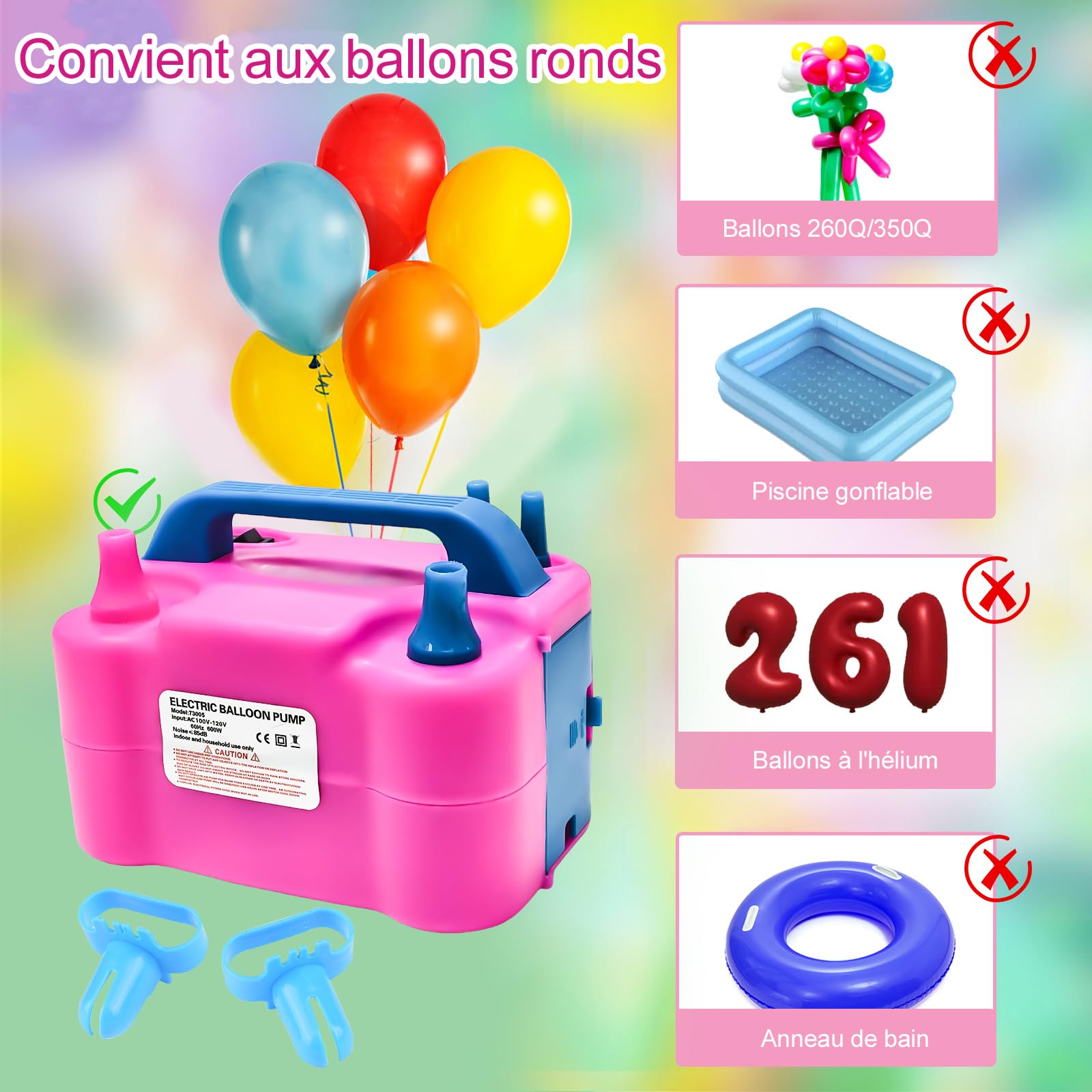 Bomba de globos eléctrica,Bomba de globos eléctrica de 220 V 600 W inflador Bomba de globos,Doble boquilla inflador Bomba portátil para fiestas,Bodas cumpleaños decoración