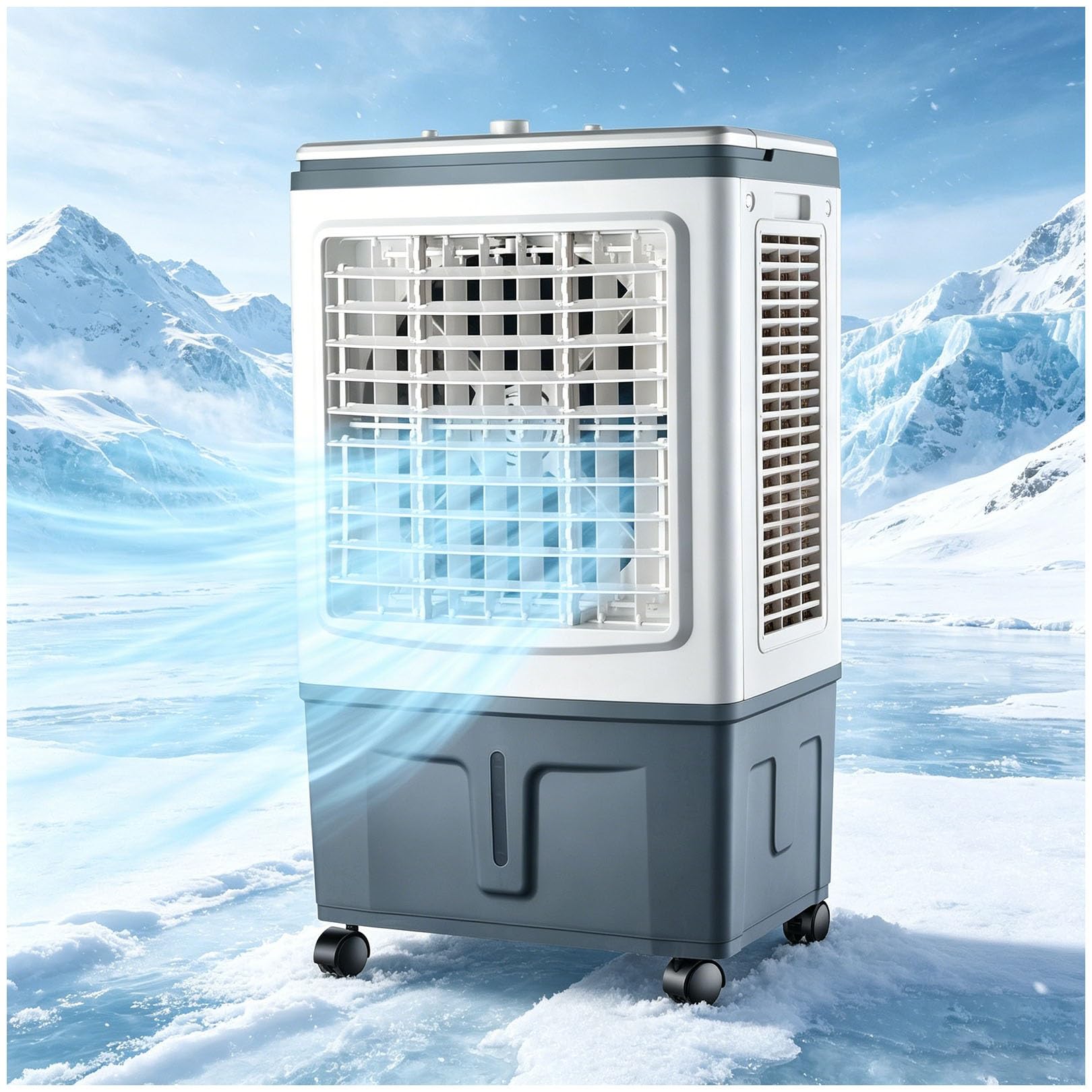 Portable Evaporative Air Cooler & Fan, 30L Tank, 1758 CFM Airflow, 120° Swing, 360° Casters, 3 Speeds, Ventless, Energy Efficient 100W, for Bedroom, Office & Patio