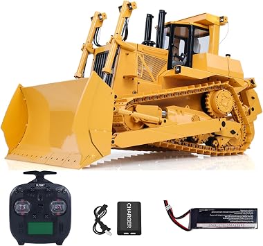1/14 Metal RC Bulldozer Hydraulic DXR2 Remote Control D10T Tracked Dozer Model Motor Servo ESC Remote Controller Sound Light System 5200mAh Lipo Batter Hobby Grade Model for Adult