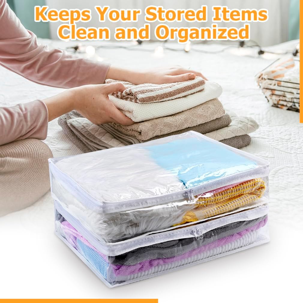 6 Packs Clear Zippered Storage Bags, Sweater Storage Bags with Zipper, Plastic PVC Sweater Sheet Organizer for Clothing Blankets Closet Bed Sheet Pillow(15.74 x 13.78 x 3.74 in) - Image 5
