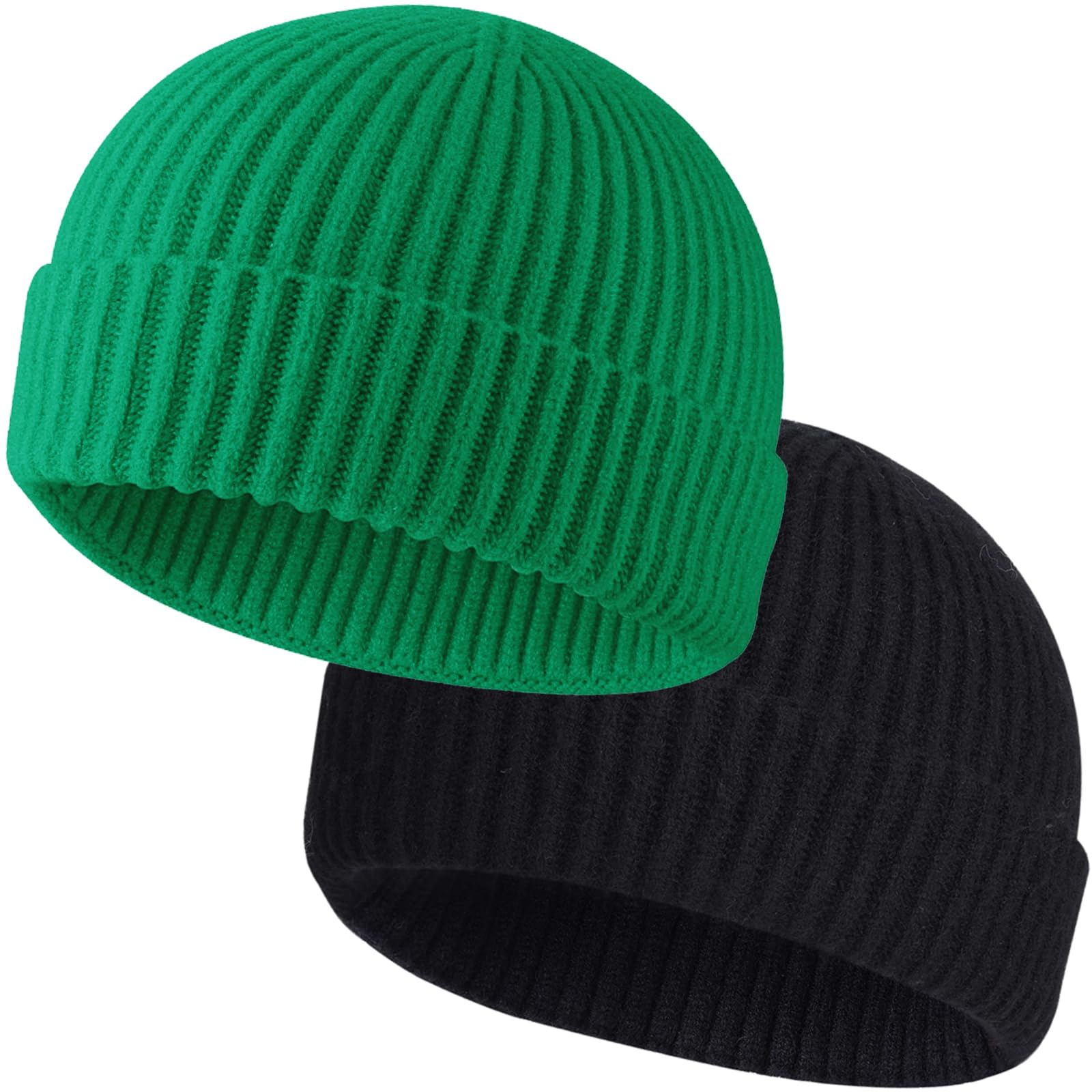 ROYBENS 2 Pack Wool Fisherman Beanies for Men Knit Short Watch Cap Winter Warm Hats