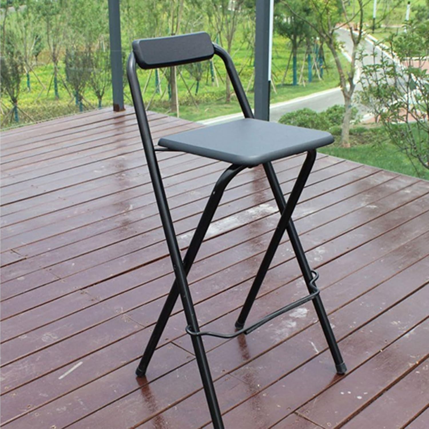Folding Bar Stool with Backrest, Counter Height Foldable Stool, Portable Folding Chair Tall Bar Stools for Adult Kitchen Garden(Brown,75cm/30in)