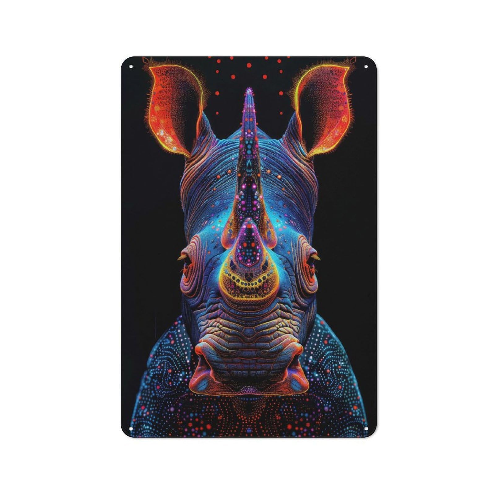 Junmoney Style-3 Neon Rhino Illustration Vintage Tin Sign 30X20cm For Café Or Restaurant, For Café Owners And Decorators, For Retro Home Interiors
