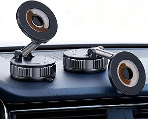 [2026 Upgraded] Vacuum Suction Magnetic Car Phone Holder for MagSafe,Cell Mount for Dashboard Windshield Screen Desktop,Tesla Truck Van GPS Stand Cradle for iPhone 17 Pro Max 16 15 14 13 12 11 Samsung