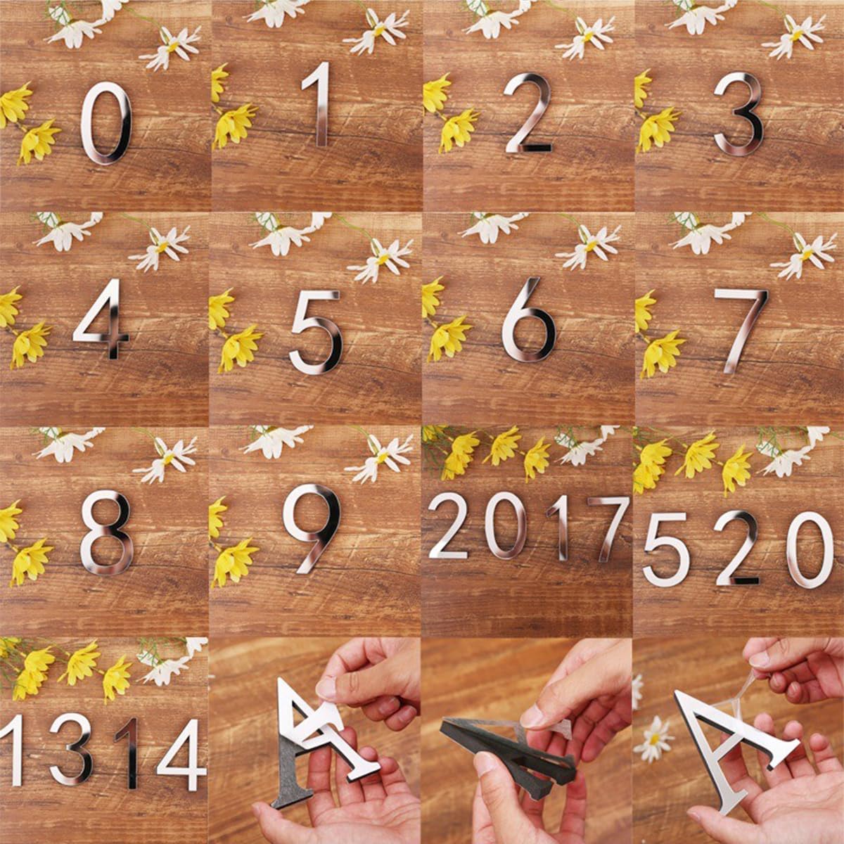Decalcomania da Parete con Numeri in Acrilico Autoadesivi, Numeri a Specchio 3D, Numeri Artistici per La Decorazione Fai da Te di Soggiorno, Camera da Letto, Ufficio, Casa