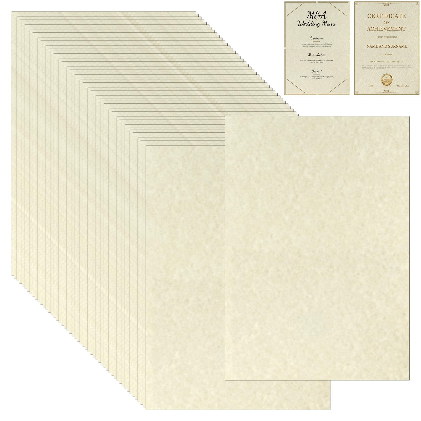 NIXRET 100 Sheets Printed Parchment Paper, 180GSM Blank A4 Certificate Printing Paper, Ivory Antique Textured Double Side Printing Parchment Papers for Writing Resume, Diploma