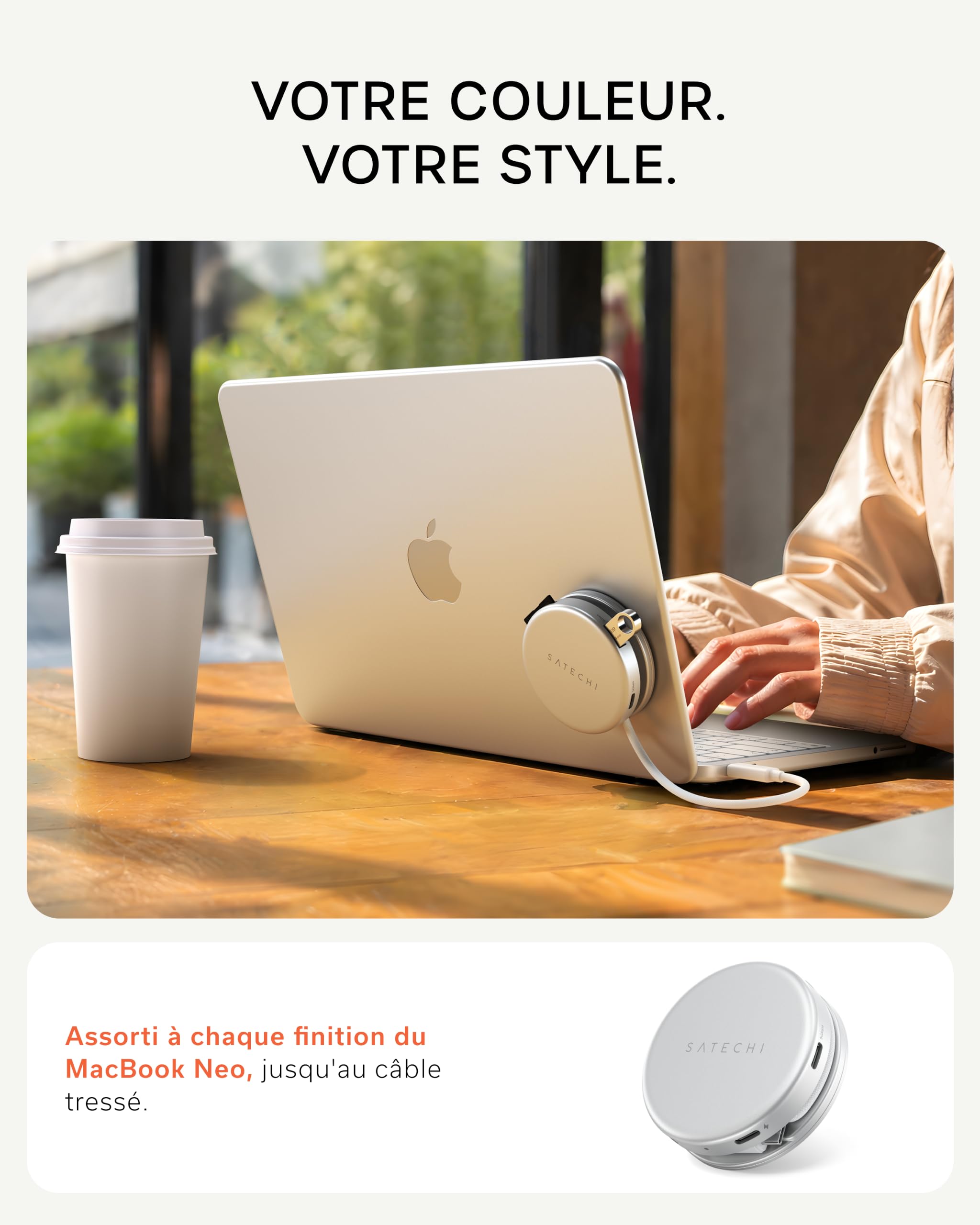 SATECHI OntheGo Hub USB C Magnétique 5 en 1, PD 60W, HDMI 4K, Argent | Câble enroulable intégré, fixation magnétique, 4K@60Hz, lecteur SD, USB-C/USB-A 5Gbps, pour MacBook, iPad, Windows et plus