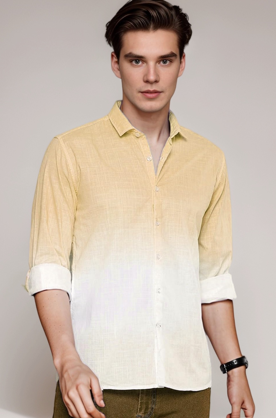 IndoPrimo Men's Cotton Shirt with Full Sleeves Spread Collar Classic Style Solid Pattern Regular Fit and Standard Length