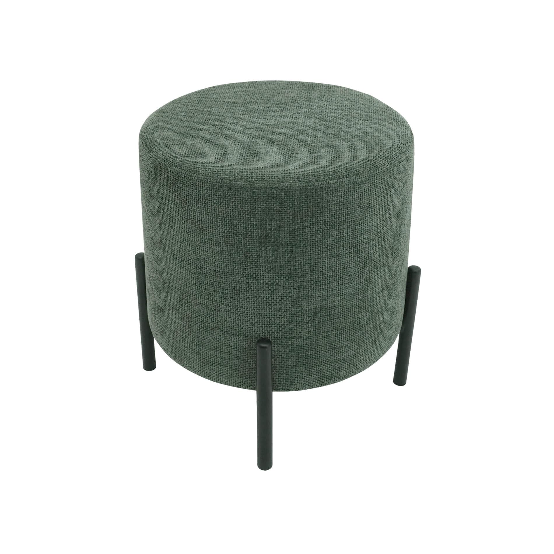 Rebecca Mobili Tabouret Moderne, Pouf Repose-Pieds Bas, Vert Foncé, Tissu Polyester Acier, Rembourré, Rond, pour Salon - Dimensions HxLxP: 43,5 x 38 x 38 cm - Art. RE7060