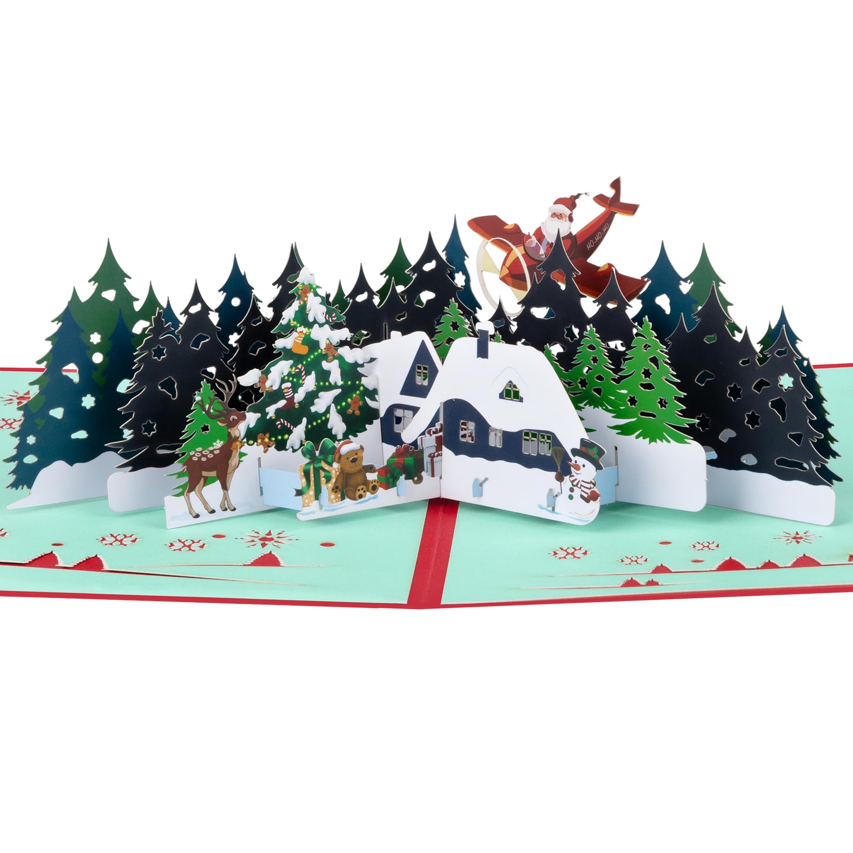 GREETING ART Pop Up Christmas Cards - Forest, Santa Claus, Elk & Tree Designs - 3D Holiday Cards, Christmas Forest, 20x15 cm
