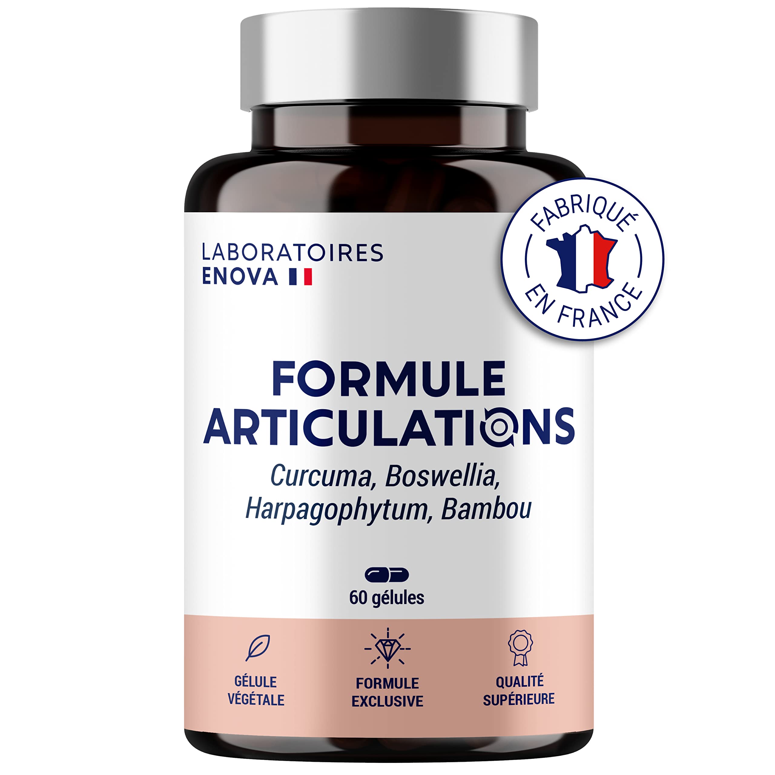 FORMULE ARTICULATIONS | Curcuma, Harpagophytum, Boswellia Serrata, Bambou | Articulations, Souplesse, Mobilité | Complement Alimentaire 100% Naturel | 60 Gélules | Fabriqué en France