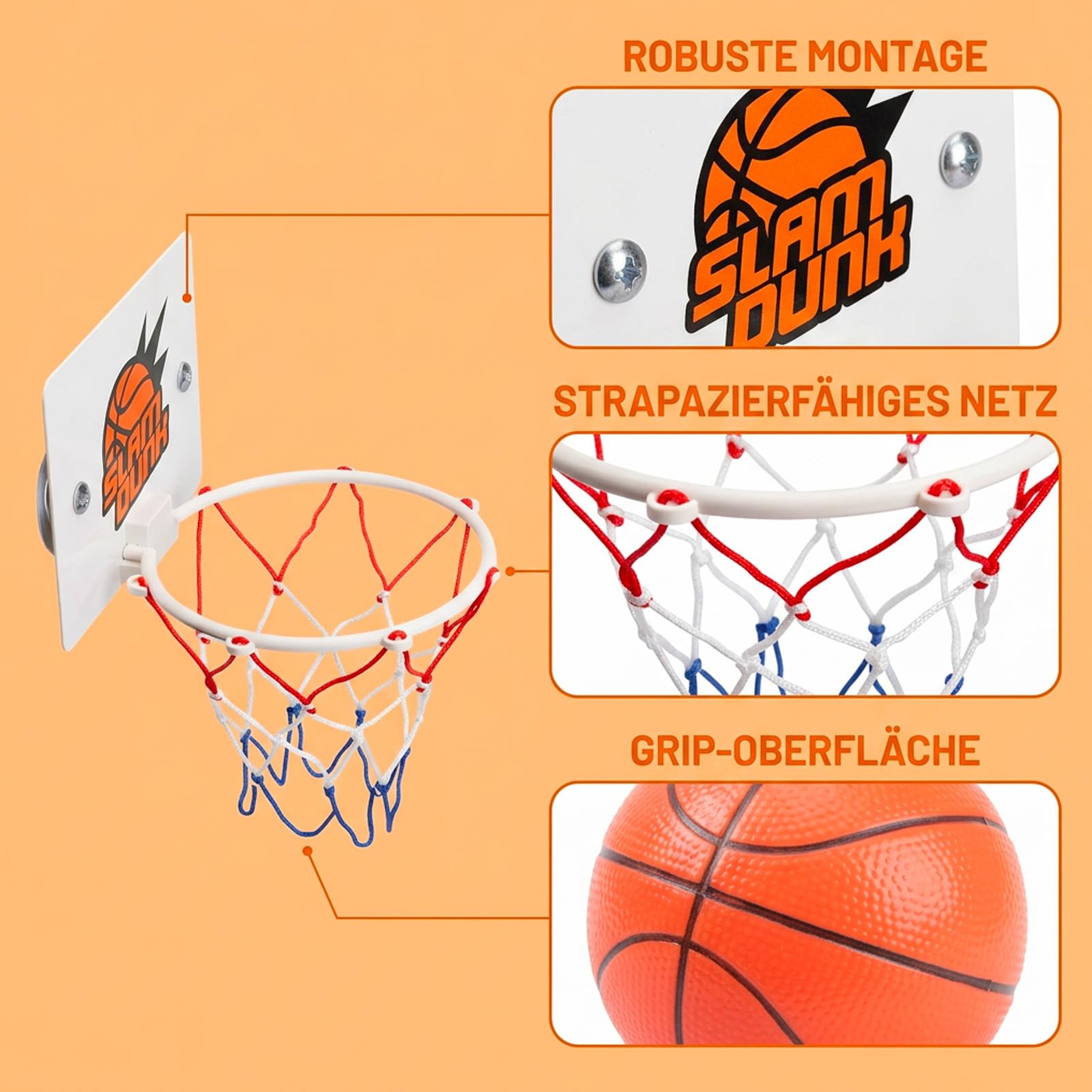Mini Basketballkorb Set, Mini Basketball Indoor Spiel, Basketballkorb fürs Zimmer mit Luftpumpe, 5-teiliges Komplettset mit Basketballkorb und DREI Basketbällen
