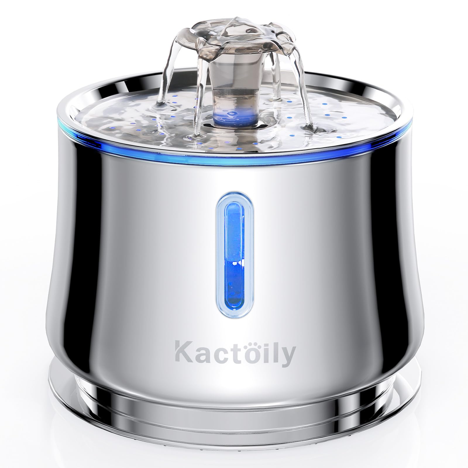 Kactoily Water Level Window Cat Water Fountain Stainless Steel, 2.5L/84oz Automatic Pet Water Fountain Ultra-Quiet Pump and 2 Filters, Cat Fountain for Drinking, BPA-Free