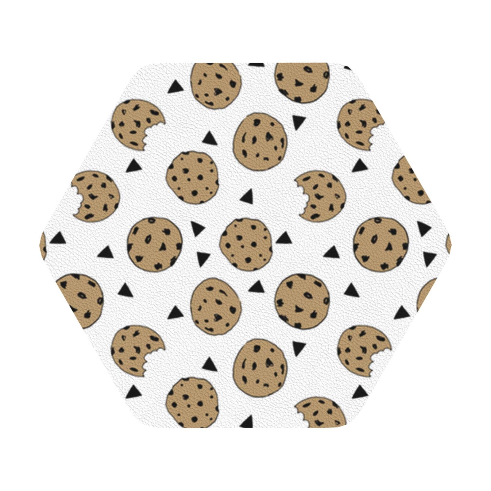 Cookies Food Chip Biscuits PU Leather Coasters Set of 6 Hexagon Drink Coasters