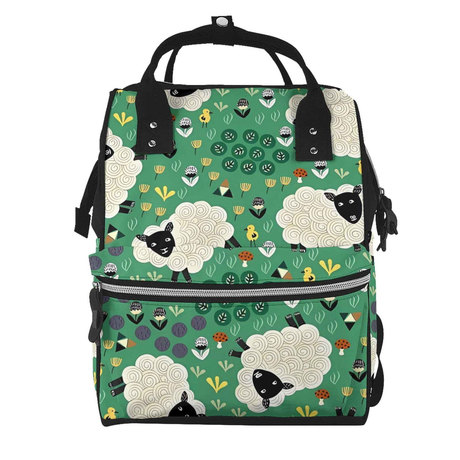 Mochila para pañales de gran capacidad con estampado vintage de libélulas y libélulas, Linda oveja de dibujos animados, Talla única, Casual