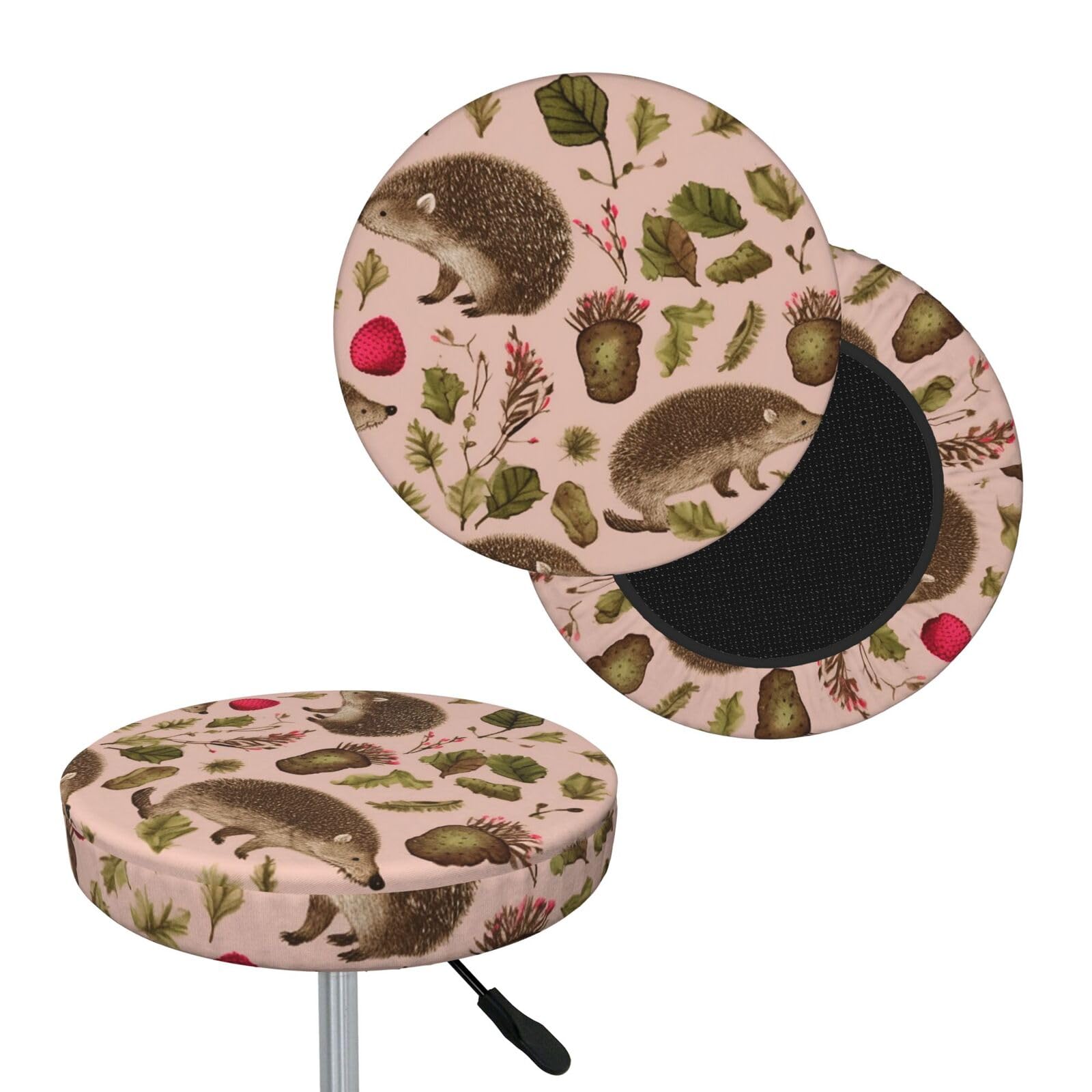 NONHAI Hedgehog Print Bar Stool Cover Round Elastic Stool Cushion Covers Dustproof Bar Chair Cover Washable Stool Cushion Slipcover Stretch Stool Seat Covers for 12-14 Inch Chair